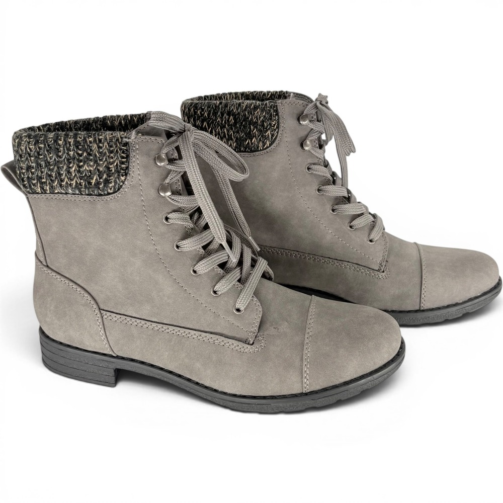 Limelight Toni Combat Boots Womens 9 Gray Knit Collar Lace Up Ankle Booties Moto